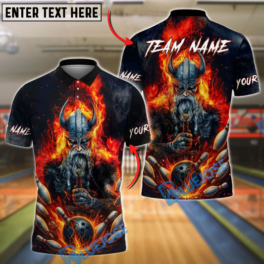 BlueJose Bowling Viking Warrior Flame Customized Name, Team Name 3D Shirt (4 Colors)