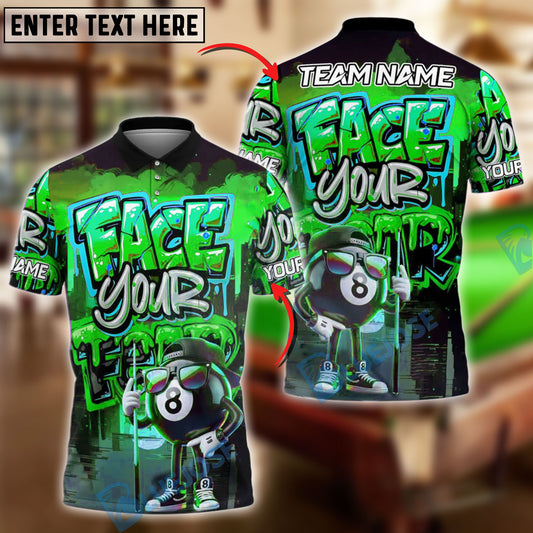 BlueJose Billiards 8 Ball Graffiti Street Art Face Your Fear Style Personalized Name, Team Name Unisex Shirt (4 Colors)