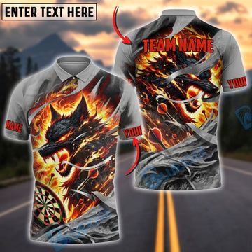 BlueJose Darts Fire Wolf Rage Customized Name, Team Name 3D Shirt (4 Colors)
