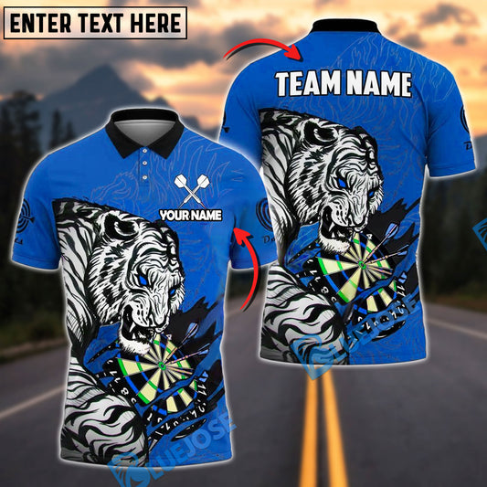 BlueJose Darts White Tiger Wild Animal Graphic Personalized Name, Team Name Shirt (4 Colors)