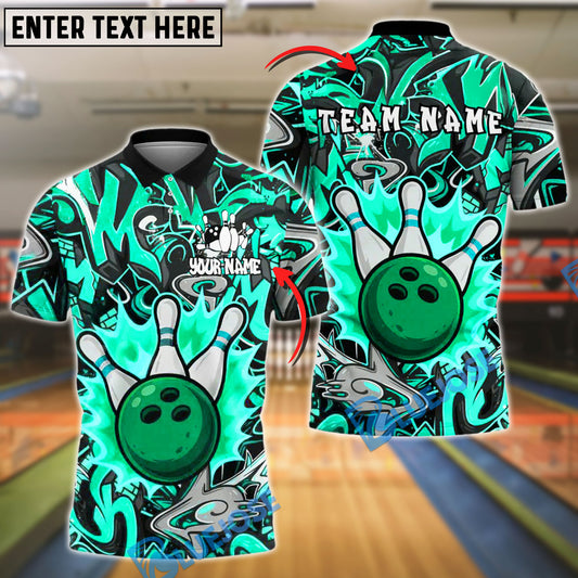 BlueJose Bowling And Pins Urban Graffiti Strike Blast Customized Name, Team Name 3D Shirt (4 Colors)