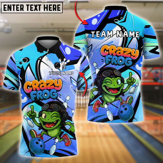 BlueJose Bowling And Pins Crazy Frog Pilot Adventure Style Customized Name, Team Name 3D Shirt (4 Colors)