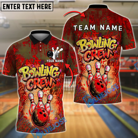BlueJose Bowling And Pins Spray Bowling Crew Customized Name, Team Name 3D Shirt (4 Colors)