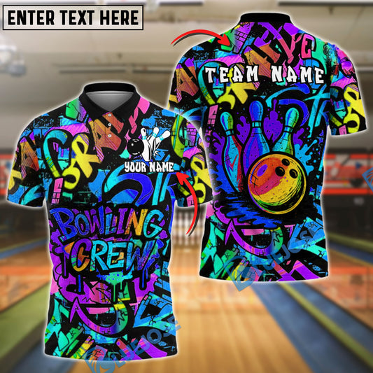 BlueJose Bowling And Pins Neon Graffiti Splash Customized Name, Team Name 3D Shirt (4 Colors)