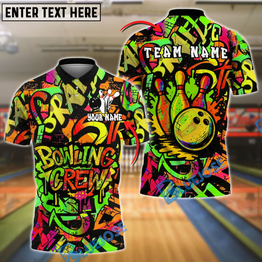 BlueJose Bowling And Pins Neon Graffiti Splash Customized Name, Team Name 3D Shirt (4 Colors)