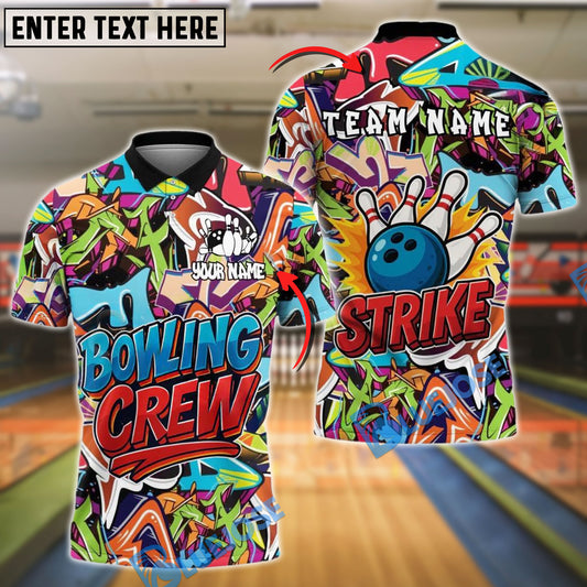 BlueJose Bowling And Pins Graffiti Bowling Crew Strike Style Customized Name, Team Name 3D Shirt (4 Colors)