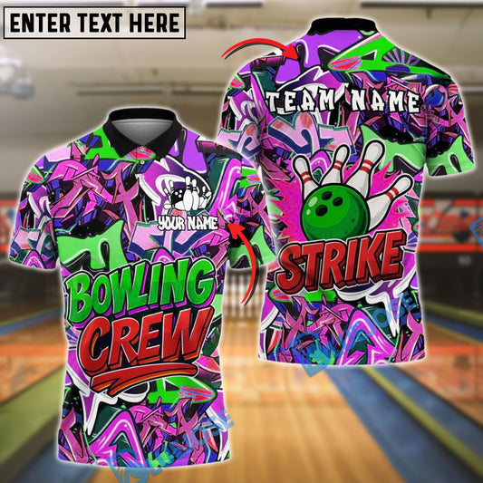 BlueJose Bowling And Pins Graffiti Bowling Crew Strike Style Customized Name, Team Name 3D Shirt (4 Colors)