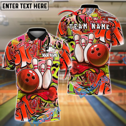 BlueJose Bowling And Pins Street Art Explosion Customized Name, Team Name 3D Shirt (4 Colors)