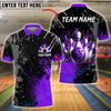 BlueJose Bowling Flame Ball & Pin Splash Design Customized Name, Team Name 3D Shirt (4 Colors)