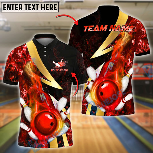 BlueJose Bowling And Pins Colorful Flame Strike Explosion Customized Name, Team Name 3D Shirt (4 Colors)