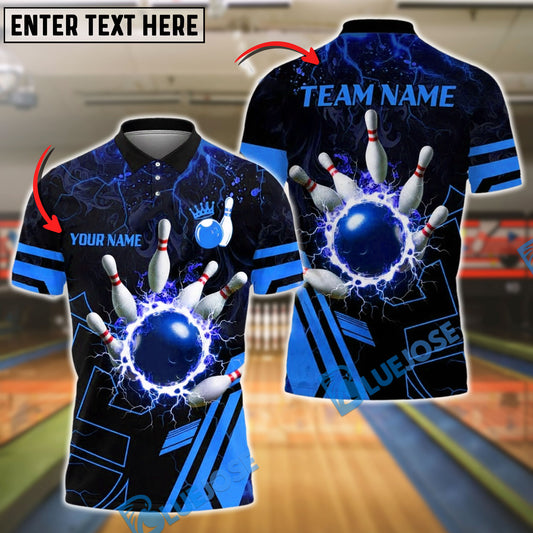 BlueJose Bowling And Pins Electric King Customized Name, Team Name 3D Shirt (4 Colors)