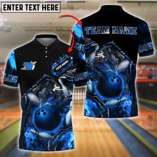 BlueJose Bowling And Pins Flaming Magma Customized Name, Team Name 3D Shirt (4 Colors)
