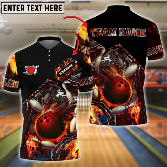 BlueJose Bowling And Pins Flaming Magma Customized Name, Team Name 3D Shirt (4 Colors)