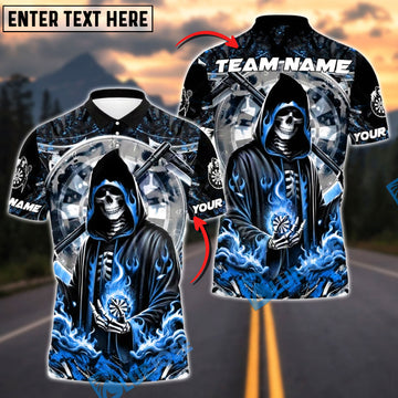 BlueJose Darts Grim Reaper Flame Skull Customized Name, Team Name 3D Shirt (4 Colors)