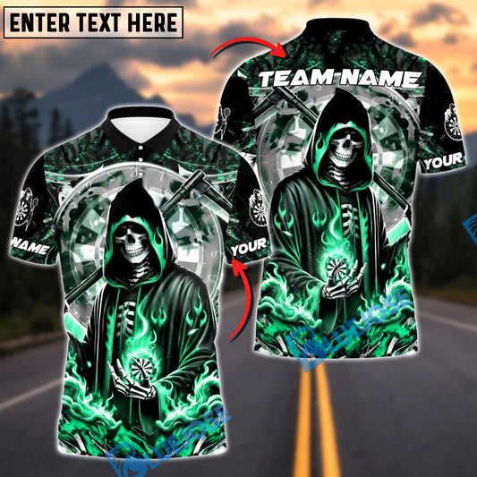 BlueJose Darts Grim Reaper Flame Skull Customized Name, Team Name 3D Shirt (4 Colors)