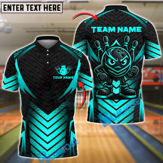 BlueJose Bowling Angry Ball Black Carbon Pattern Customized Name, Team Name 3D Shirt (4 Colors)