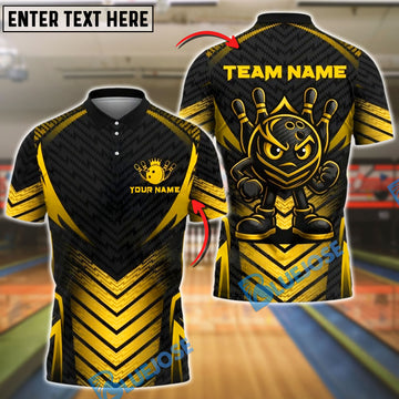 BlueJose Bowling Angry Ball Black Carbon Pattern Customized Name, Team Name 3D Shirt (4 Colors)