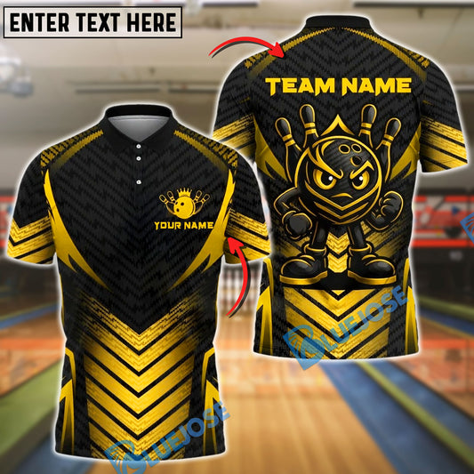 BlueJose Bowling Angry Ball Black Carbon Pattern Customized Name, Team Name 3D Shirt (4 Colors)
