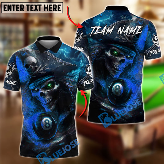 BlueJose Billiards 8 Ball Pirate Skull Ocean Personalized Name, Team Name Unisex Shirt (4 Colors)
