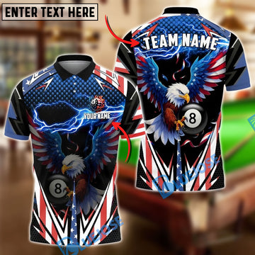 BlueJose Billiards Ball 8 American Bald Eagle Lightning USA Flag Style Customized Name, Team Name 3D Shirt