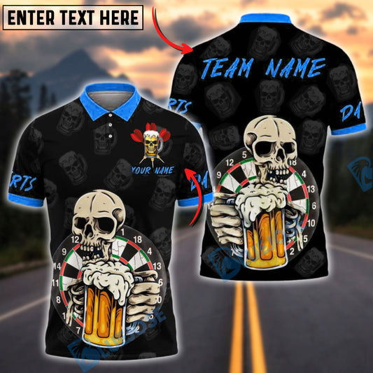 BlueJose Darts Skull Beer Mug Style Customized Name, Team Name 3D Shirt (4 Colors)