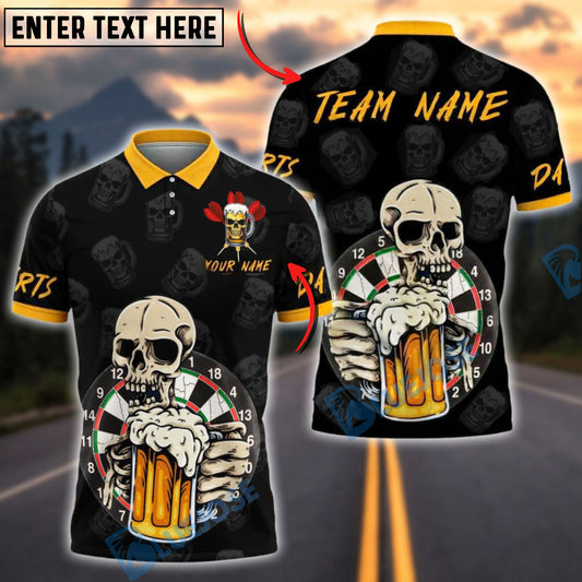 BlueJose Darts Skull Beer Mug Style Customized Name, Team Name 3D Shirt (4 Colors)