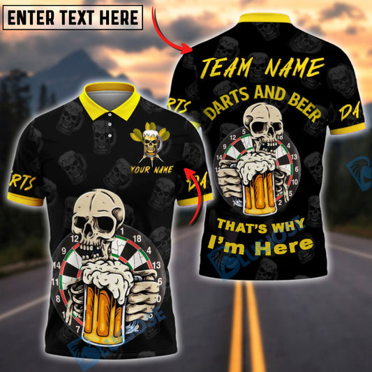 BlueJose Darts Skull Beer Mug That’s Why I’m Here Customized Name, Team Name 3D Shirt (4 Colors)