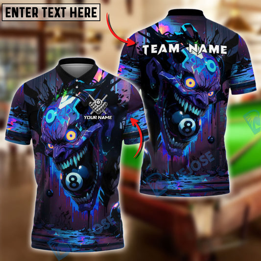 BlueJose Billiards 8-Ball Crazy Skull Jocker Colorful Graffiti Personalized Name, Team Name Unisex Shirt (4 Colors)