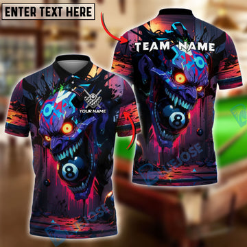 BlueJose Billiards 8-Ball Crazy Skull Jocker Colorful Graffiti Personalized Name, Team Name Unisex Shirt (4 Colors)