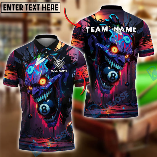 BlueJose Billiards 8-Ball Crazy Skull Jocker Colorful Graffiti Personalized Name, Team Name Unisex Shirt (4 Colors)