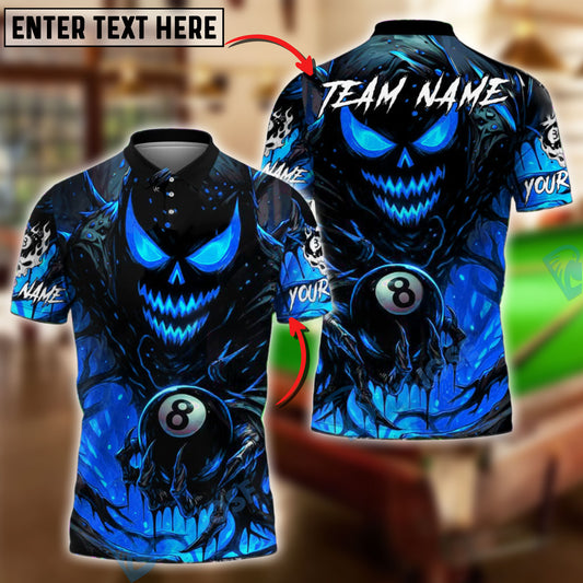 BlueJose Billiards 8 Ball Evil Pumpkin Demon Personalized Name, Team Name Unisex Shirt (4 Colors)