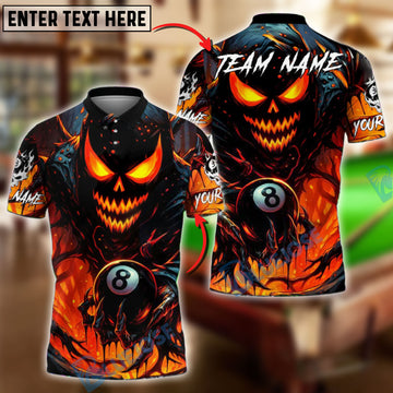 BlueJose Billiards 8 Ball Evil Pumpkin Demon Personalized Name, Team Name Unisex Shirt (4 Colors)
