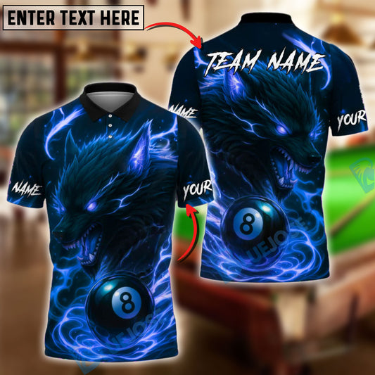 BlueJose Billiards 8 Ball Lightning Wolf Personalized Name, Team Name Unisex Shirt (4 Colors)