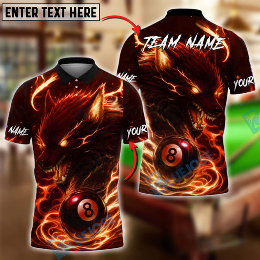 BlueJose Billiards 8 Ball Lightning Wolf Personalized Name, Team Name Unisex Shirt (4 Colors)