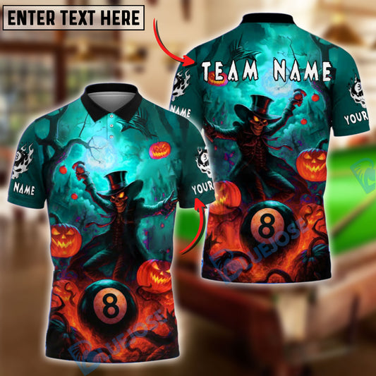 BlueJose Billiards 8-Ball Halloween Pumpkin Scarecrow 2 Personalized Name, Team Name Unisex Shirt (4 Colors)