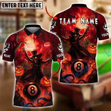 BlueJose Billiards 8-Ball Halloween Pumpkin Scarecrow 2 Personalized Name, Team Name Unisex Shirt (4 Colors)
