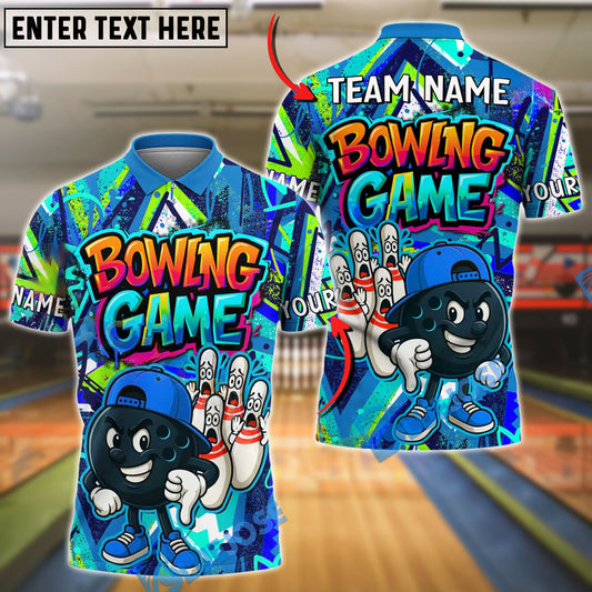 BlueJose Bowling Graffiti Style Cartoon Customized Name, Team Name 3D Shirt (4 Colors)
