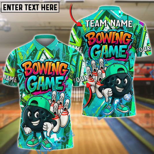 BlueJose Bowling Graffiti Style Cartoon Customized Name, Team Name 3D Shirt (4 Colors)