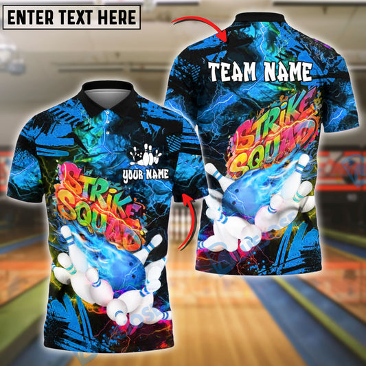 BlueJose Bowling And Pins Strike Squad Lightning Pop Customized Name, Team Name 3D Shirt (4 Colors)