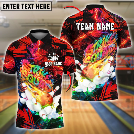 BlueJose Bowling And Pins Strike Squad Lightning Pop Customized Name, Team Name 3D Shirt (4 Colors)