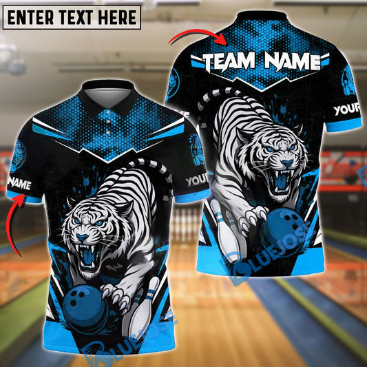 BlueJose Bowling And Pins White Tiger Fury Customized Name, Team Name 3D Shirt (4 Colors)