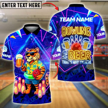 BlueJose Bowling And Pins Tiger Beer Neon Glow Customized Name, Team Name 3D Shirt (4 Colors)