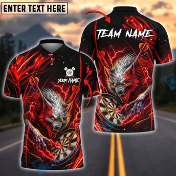 BlueJose Darts Wild Wolf Lightning Theme Customized Name, Team Name 3D Shirt (4 Colors)
