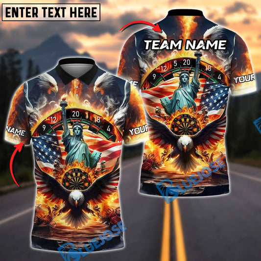 BlueJose Darts American Liberty Eagle Fire Design Customized Name, Team Name 3D Shirt (4 Colors)