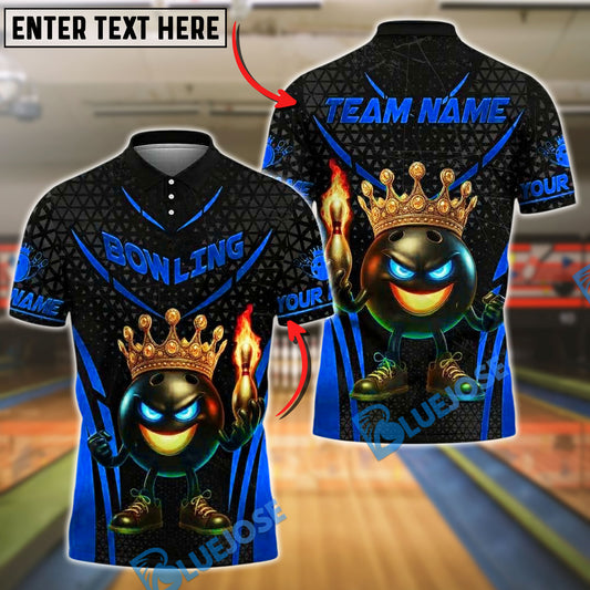 BlueJose Bowling And Pins King Flame Ball Black Gold Customized Name, Team Name 3D Shirt (4 Colors)