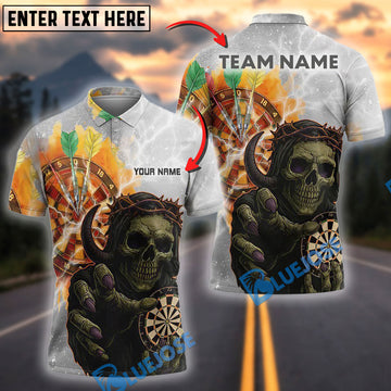 BlueJose Darts Flaming Skull Personalized Name, Team Name Shirt