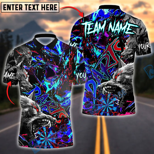 BlueJose Darts Wolf Design Dark Graffiti Style Customized Name, Team Name 3D Shirt (4 Colors)