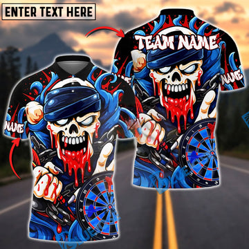 BlueJose Darts Skull Chains Zombie Blood Customized Name, Team Name 3D Shirt (4 Colors)