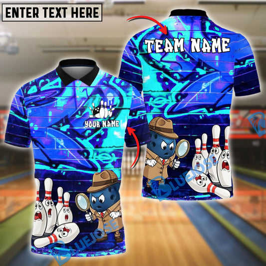 BlueJose Bowling Detective Ball Solving Pin Mystery Customized Name, Team Name 3D Shirt (4 Colors)