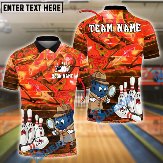 BlueJose Bowling Detective Ball Solving Pin Mystery Customized Name, Team Name 3D Shirt (4 Colors)